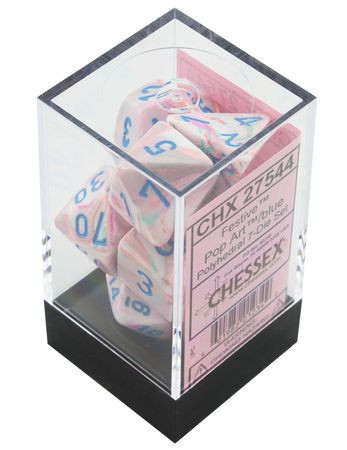 Festive Polyhedral Pop Art/Blue 7ct Dice Set