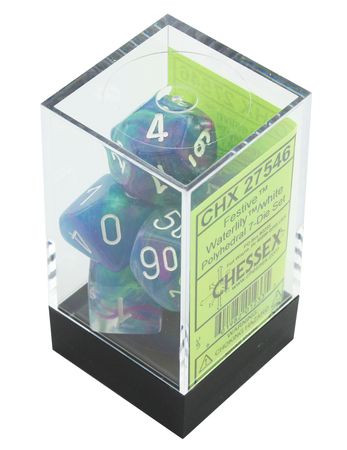 Festive Polyhedral Waterlily/White 7ct Dice Set