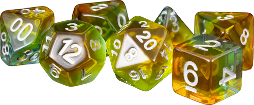 Yellow Aurora Resin 16mm 7ct Polyhedral Dice Set