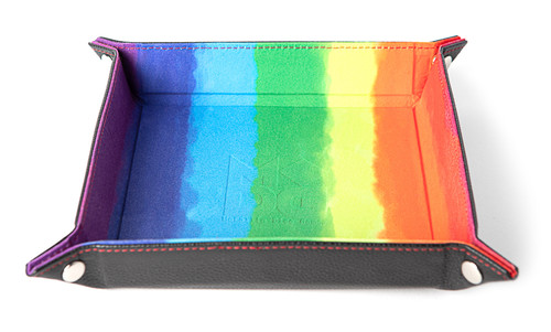 Fold Up Velvet Dice Tray with PU Leather Backing Watercolor Rainbow