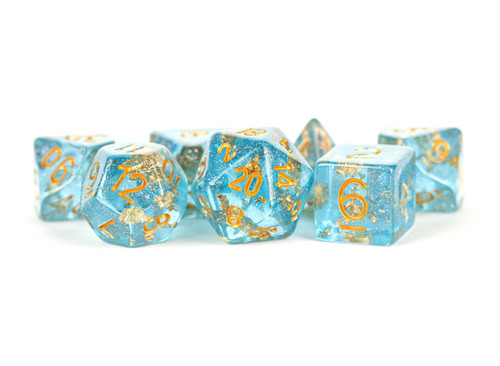 Blue with Gold Foil Resin 16mm 7ct Polyhedral Dice Set