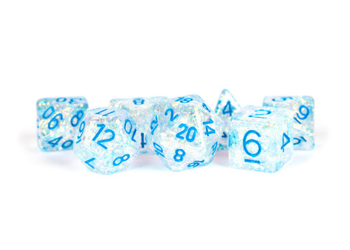 Flash Clear/Light Blue Resin 16mm 7ct Polyhedral Dice Set