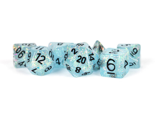 Flash Blue Resin 16mm 7ct Polyhedral Dice Set