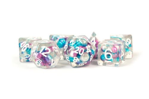 Pearl Gradient Purple/Teal/White Resin 16mm 7ct Polyhedral Dice Set