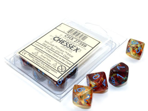 Nebula D10 Primary/Blue Luminary 10ct Dice Set