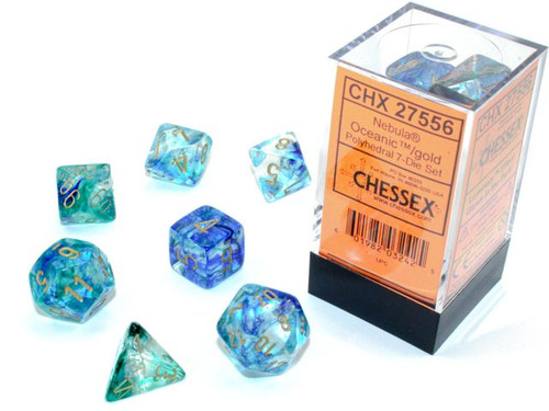 Nebula Polyhedral Oceanic/Gold Luminary 7ct Dice Set