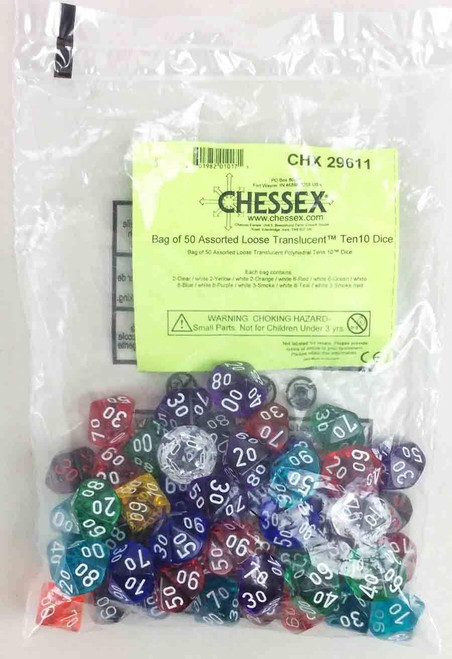 Assorted Translucent B D10 Dice 50ct Bag