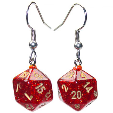 Hook Earrings Mini-hedral D20 Glitter Ruby