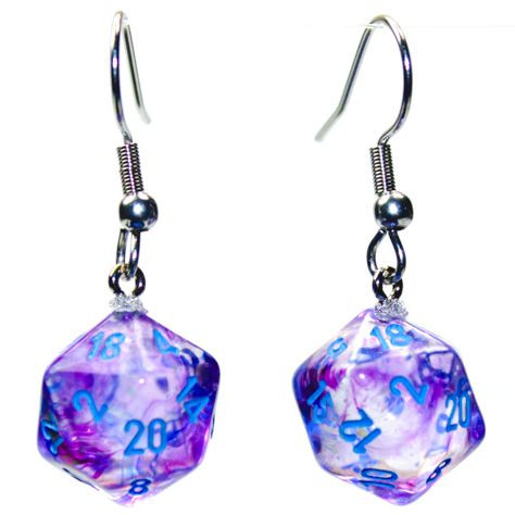 Hook Earrings Mini-hedral D20 Nebula Nocturnal