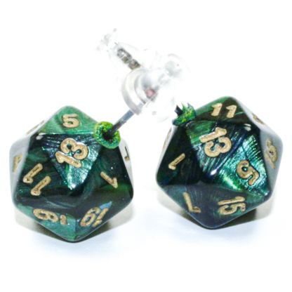 Stud Earrings Mini-hedral D20 Scarab Jade