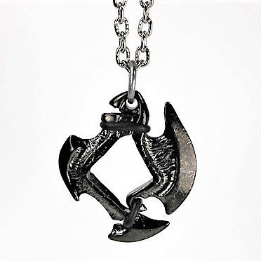 Pendant Necklace D6 Axe Blade Gunmetal Grey Finish