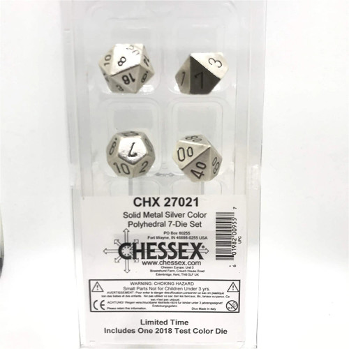 Metal Polyhedral Silver 7ct Dice Set