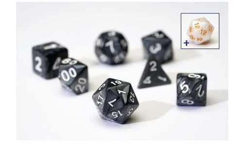 Pearl Grey/Black Acrylic 7ct Polyhedral Dice Set