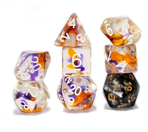 Purple-Orange/Clear 7ct Polyhedral Dice Set
