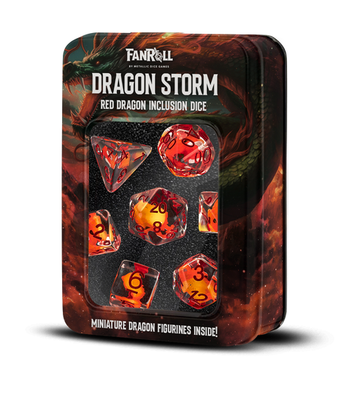 Dragon Storm Red Dragon Inclusion Resin 7ct Polyhedral Dice Set