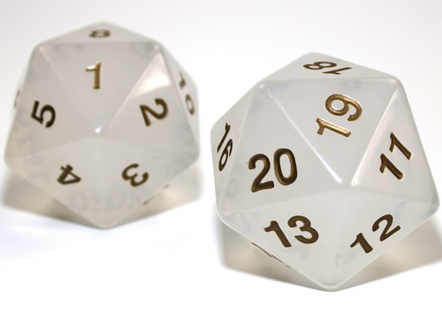 Translucent D20 Pearl/Gold 55mm Single Dice