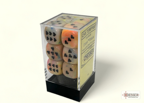 Heart D6 Festive Circus/Black 16mm 12ct Dice Set