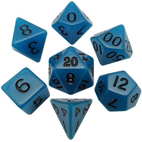 Glow Blue Acrylic 16mm 7ct Polyhedral Dice Set
