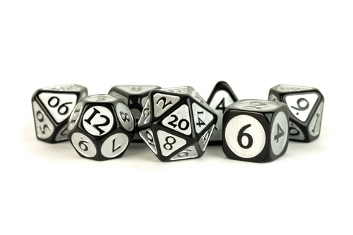 Black with Silver Enamel Acrylic 16mm 7ct Polyhedral Dice Set