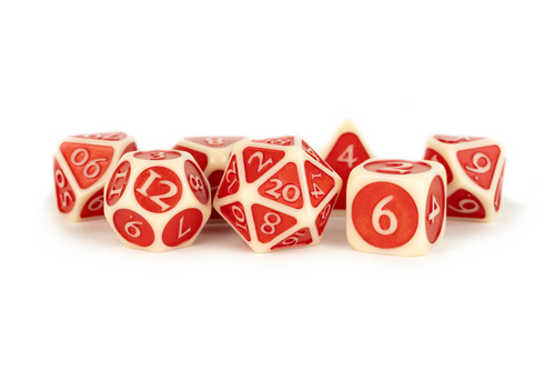 Ivory with Red Enamel Acrylic 16mm 7ct Polyhedral Dice Set