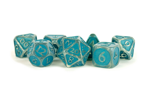 Ice with Blue Enamel Acrylic 16mm 7ct Polyhedral Dice Set