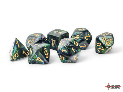 Scarab Mega-hedral Polyhedral Jade/Gold 7ct Dice Set