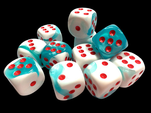 Gemini D6 Teal-White/Red 16mm 12ct Dice Set