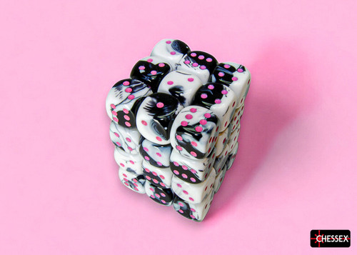 Gemini D6 Black-White/Pink 12mm 36ct Dice Set
