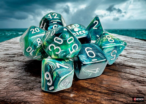 Lab Dice 9 Lustrous Polyhedral Neptune/Grey 7ct Dice Set