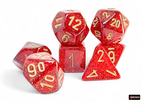 Mega-hedral Dice Glitter Ruby/Gold 7ct Set