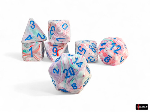 Mega-hedral Dice Festive Pop Art/Blue 7ct Set