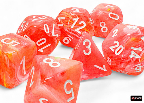 Mega-hedral Dice Festive Dahlia/White 7ct Set