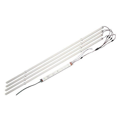 Alphalite TRM Series LED Linear Retrofit Kit, 3-foot length, 12W power, 1500 lumens brightness, 80+ CRI, 0-10V dimming capability, compatible with 120-277V input voltage, featuring a 5-year warranty and rated 50,000 hours lifespan.