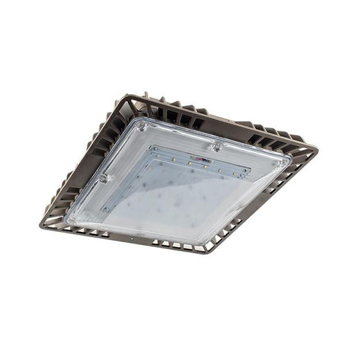 Alphalite SCL Series, LED Surface Canopy, square dark bronze finish outdoor lighting fixture with 42W, 4800 lumens, rated for 50,000 hours, featuring high performance, 120-277V input, and convenient installation.