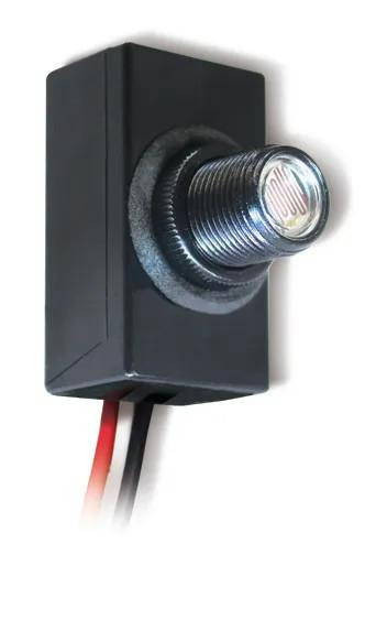 Westgate Manufacturing Button Photocell, 120-277Vac, 500W, black rectangular sensor with circular sensor lens and wiring