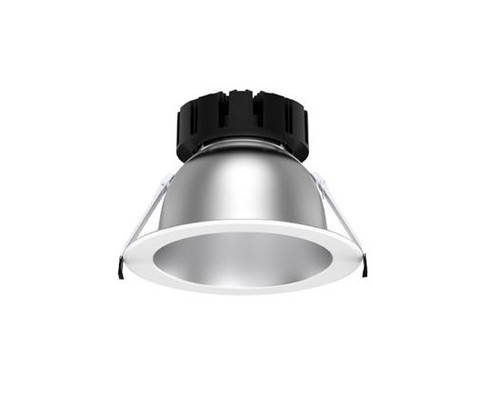 Alphalite CSDL-4-20A/8A-(50D/70D), LED Commercial Downlight with 5 CCT and Wattage selectable, 0-10V dimming, 120-277V input, 80+ CRI, 100LPW, wattage options 20/15/10W, lumen output 1850/1425/950lm, and adjustable color temperature (5000K, 4000K, 3000K).