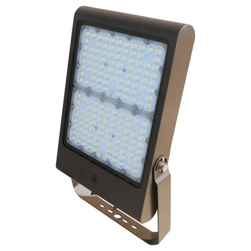 Eiko, BOX2/PS300/750/UD/BZ Flood Light 300/240/200/150W 70CRI 5000K 120-277V 0-10V DIM Yoke 7-Pin NEMA Short Cap Bronze, LED flood light with multiple LED bulbs in a bronze housing for outdoor illumination.