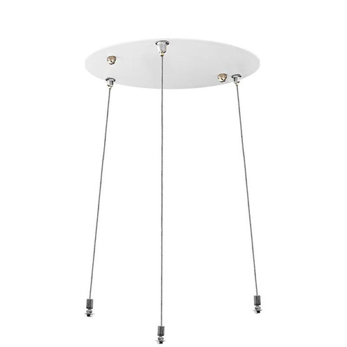 Westgate Manufacturing Adjustable 10ft. 1/16in., 1.5mm Triple Cable Suspension 5in. Canopy Kit with Keyhole End & Connectors Cable Bushing, ceiling light fixture suspended from the ceiling with cables and canopy.