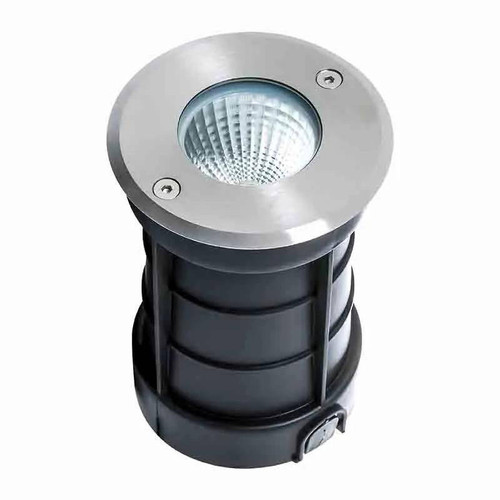 Westgate Manufacturing Westgate Lighting RGBW 12V Integrated LED In Ground Lights, 3W, RGB + 3000K - IGL-3W-RGBW, modern outdoor spotlight with a round silver top and black body for landscape lighting.