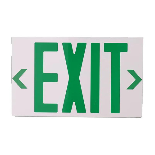 Westgate Manufacturing EDGE-LIT EXIT SIGN DOUBLE FACE, Field-Installed Double-Face Mirror Panel, illuminated green exit sign with directional arrows on a white background.