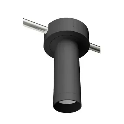Westgate Manufacturing Cylinder And Pendant Lighting J-Box Cover Canopy - CMC-JBCK-BK, black cylindrical canopy cover with a metal rod passing through it for pendant lighting installation.