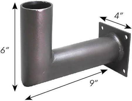 Westgate Manufacturing Wall Mount Bracket 90 Degrees Bronze, metal wall mount bracket with a 90-degree bend, measuring 6 inches in height, 9 inches in length, and 4 inches in width, designed for secure wall mounting.