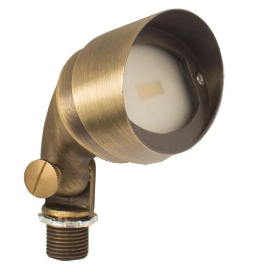 Westgate Manufacturing 12V LED Solid Brass Directional Light, showing a close-up of the brass outdoor LED spotlight with adjustable angle and threaded mounting base.