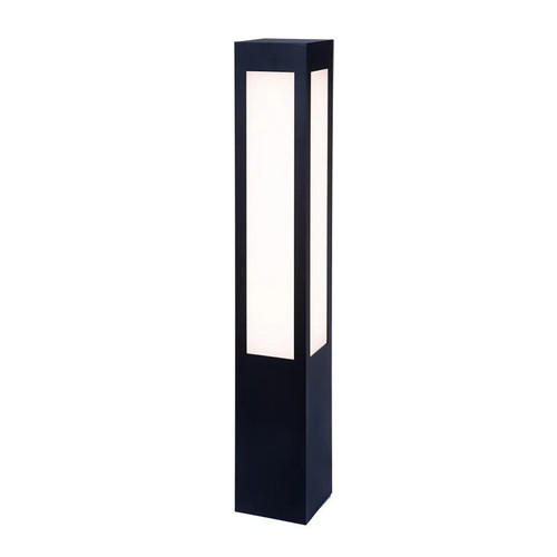 Westgate Manufacturing 40-inch Square Bollard Long Lens 10/18/25W 3CCT in Bronze, outdoor lighting fixture with a sleek black square frame and white illuminated panels for pathway illumination.