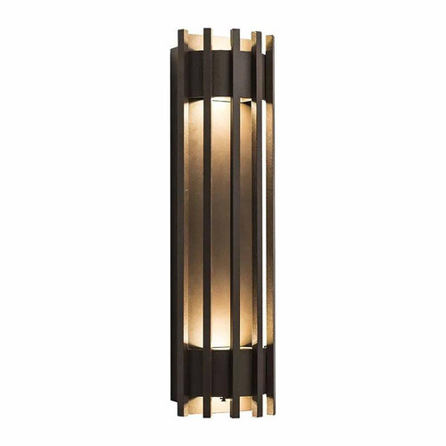 Westgate Manufacturing LED WALL SCONCE PEN4000KBR, modern black wall sconce with vertical wooden slats and warm white LED lighting for outdoor or indoor decor.