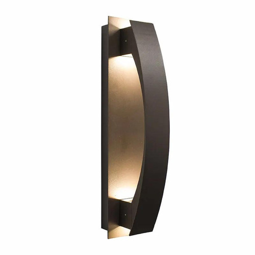 Westgate Manufacturing LED Wall Sconce, Lunette 3000KBR, modern black wall light fixture with curved design and warm illumination.