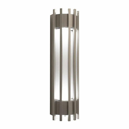 Westgate Manufacturing LED WALL SCONCEPEN4000KSIL, modern vertical wall-mounted LED lighting fixture with a sleek silver finish featuring vertical slats surrounding a bright LED light.