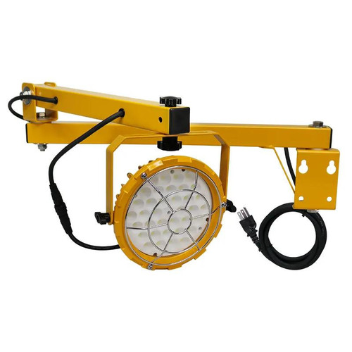 Westgate Manufacturing Westgate Lighting LED Loading Dock Light, 63W, 5700K - LDL-R-63W-57K-A40, yellow industrial LED dock light with protective guard and flexible mounting arm.