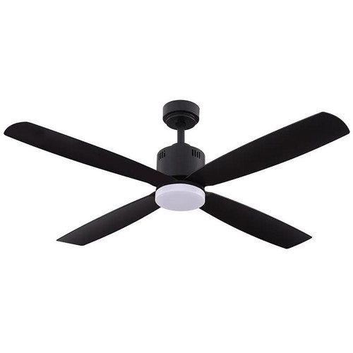 Westgate Manufacturing 52 inch Black Finish ABS 4-Blade Ceiling Fan & Down Light, 19W, 3000K - Damp Location, modern ceiling fan with LED light and four black blades