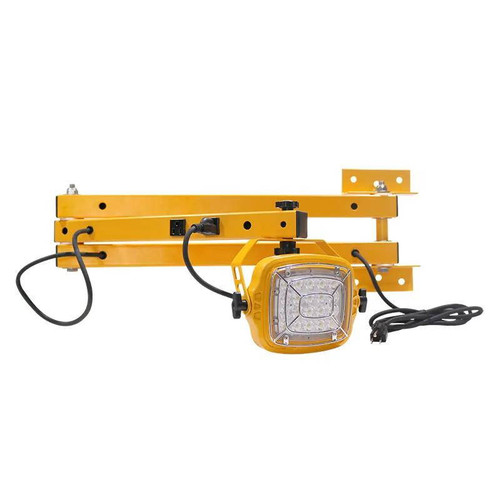 Westgate Manufacturing Westgate Lighting LED Loading Dock Light, 50W, 6000K - LDL-S-50W-60K-B40R, yellow industrial LED dock light with mounting bracket and power cord.